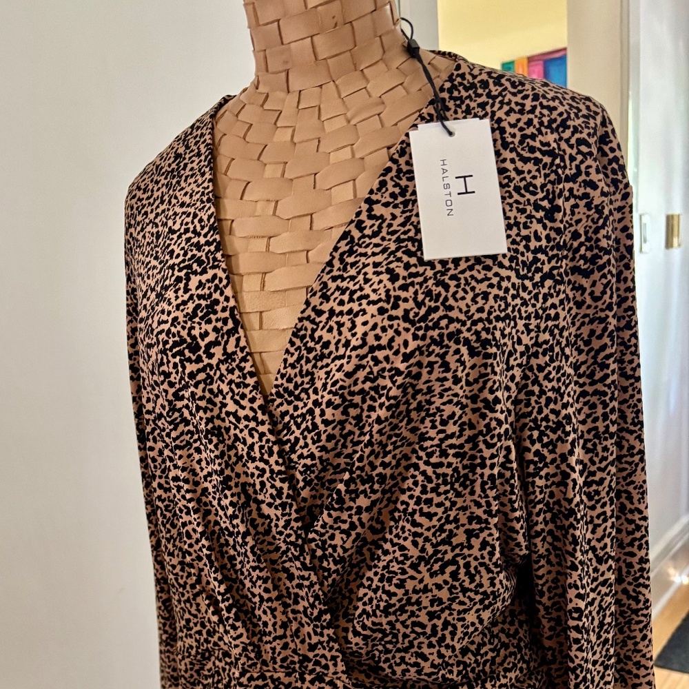 Halston Heritage Women's Leopard Print Top - Black and Tan